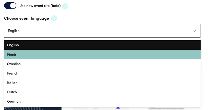Choosing the base event language after enabling the new event site