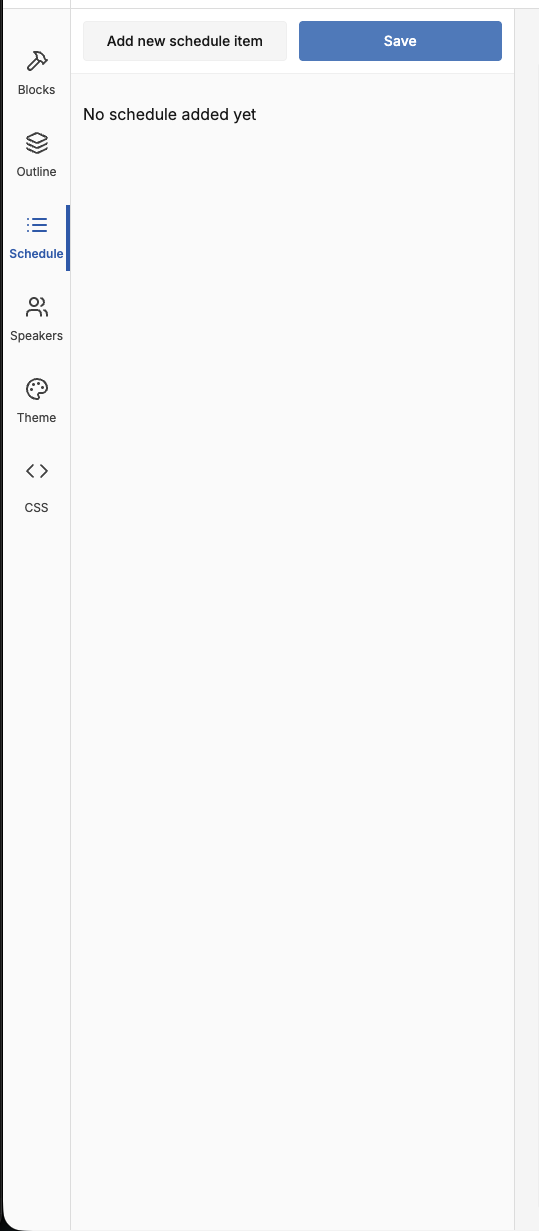 Schedule button in the editor's left-side navigation, with the schedule editor open