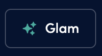 Glam button: a sparkles icon next to the word Glam, on a dark navigation bar.