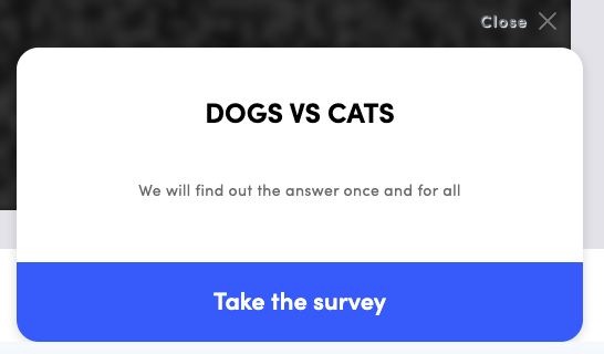 Survey invitation popup on the event site with a Take the survey button