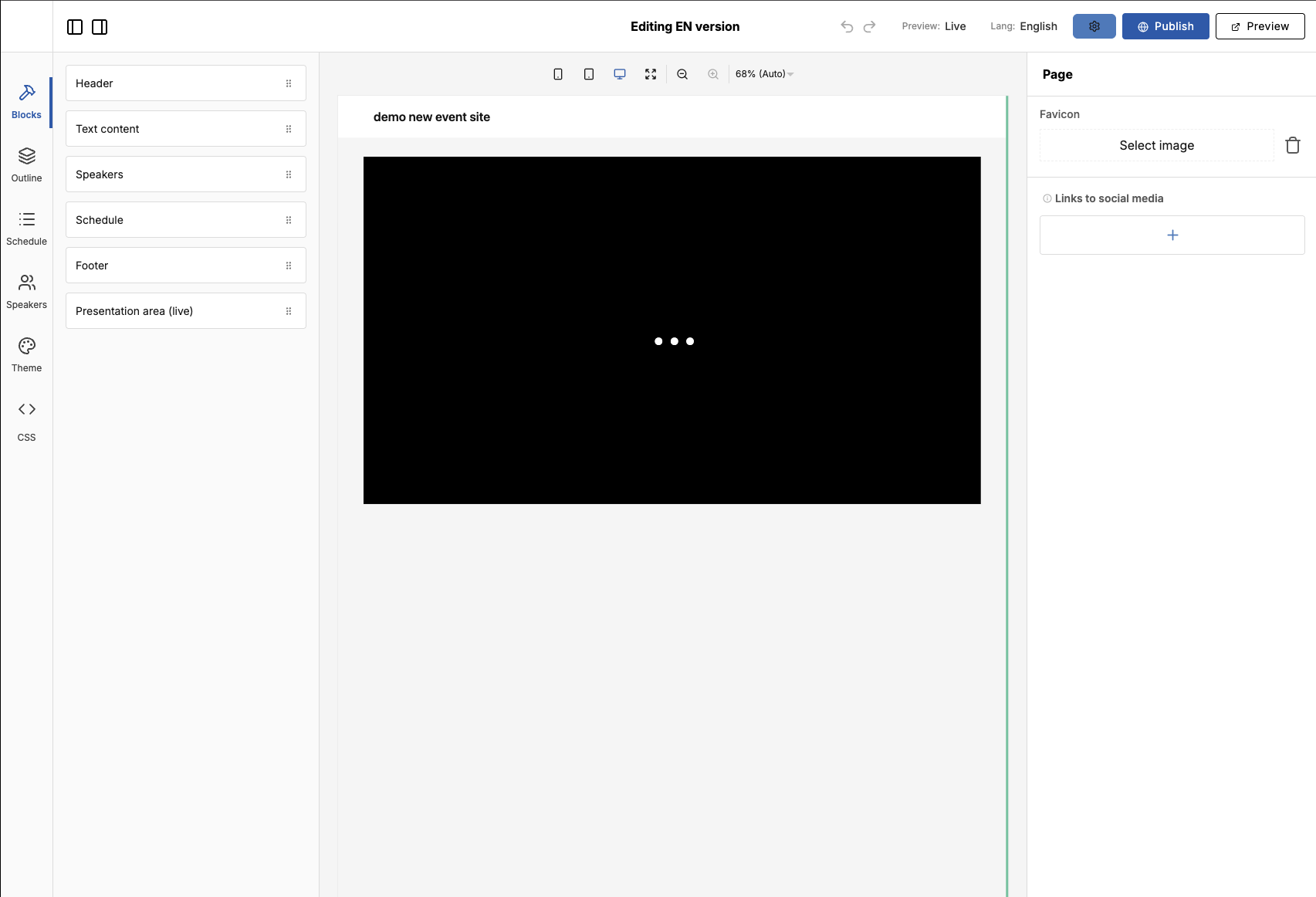 The Layout Editor: components on the left, settings on the right